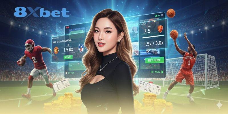 Giao diện 8xbet app với bảng kèo thể thao trên di động