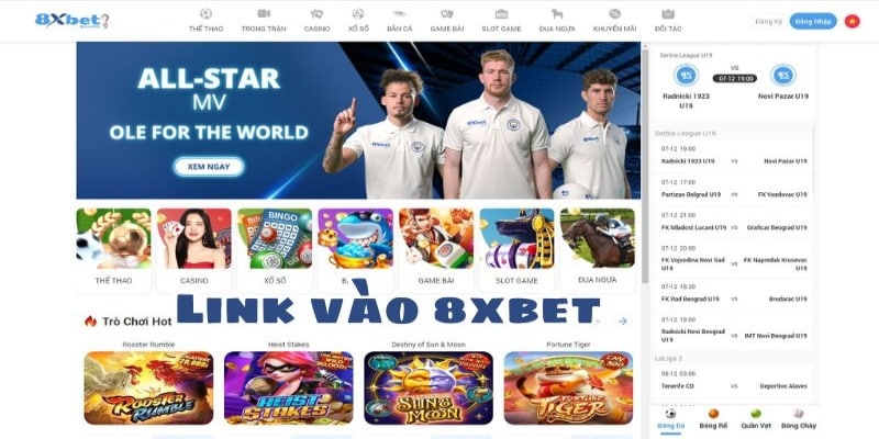Giao diện trang chủ khi truy cập đúng link vào 8xbet